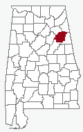 Map of Alabama with Calhoun County highlighted